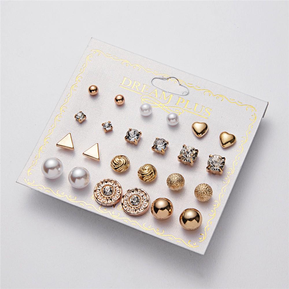 Cheap (Cute)Twelve Pairs Of Earrings Crystal Pearl Earrings Set Women's