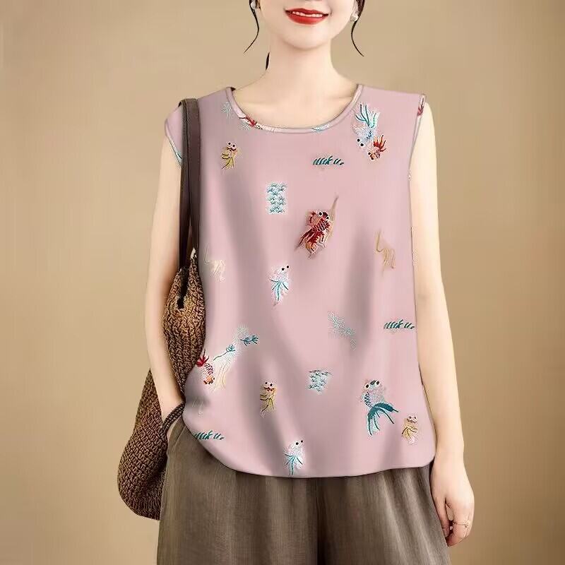 

Летняя майка-жилет женская большого размера верхняя одежда приталенная с принтом модный топ милый стиль свободного кроя 5XL