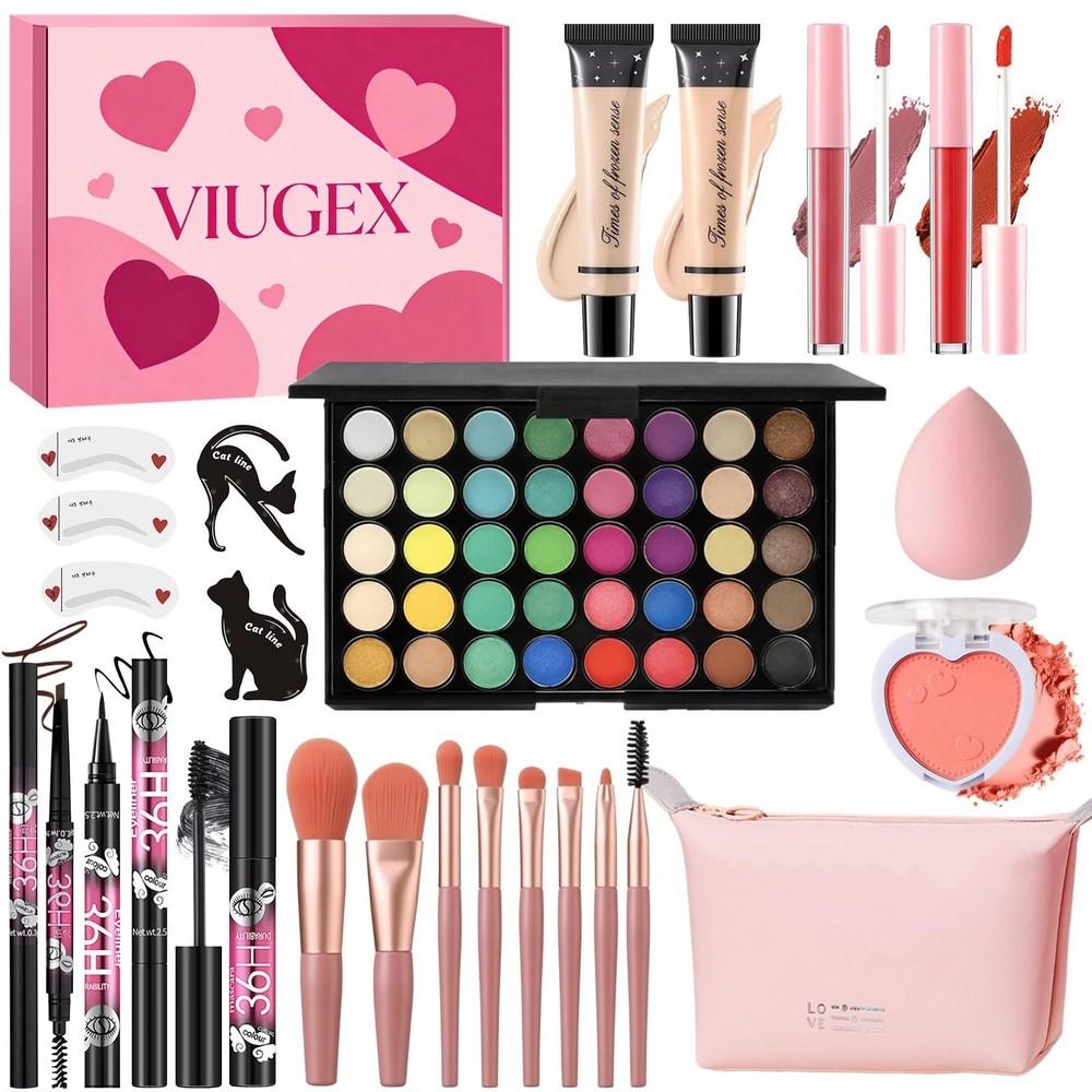 Kit Trucco All-in-One da Donna, Palette Ombretti, Fondotinta, Blush, Gloss Labbra, Eyeliner, Mascara, Matita Sopracciglia, Borsa, Ombretto Singolo Arcobaleno 1 pz