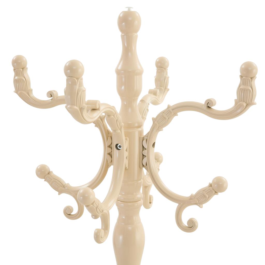 Give Your Home Elegance: Versatile European Coat Rack In Cream-White Solid Wood – Multi-Level, Sturdy, Easy To Assemble and with Non-Slip Feet.