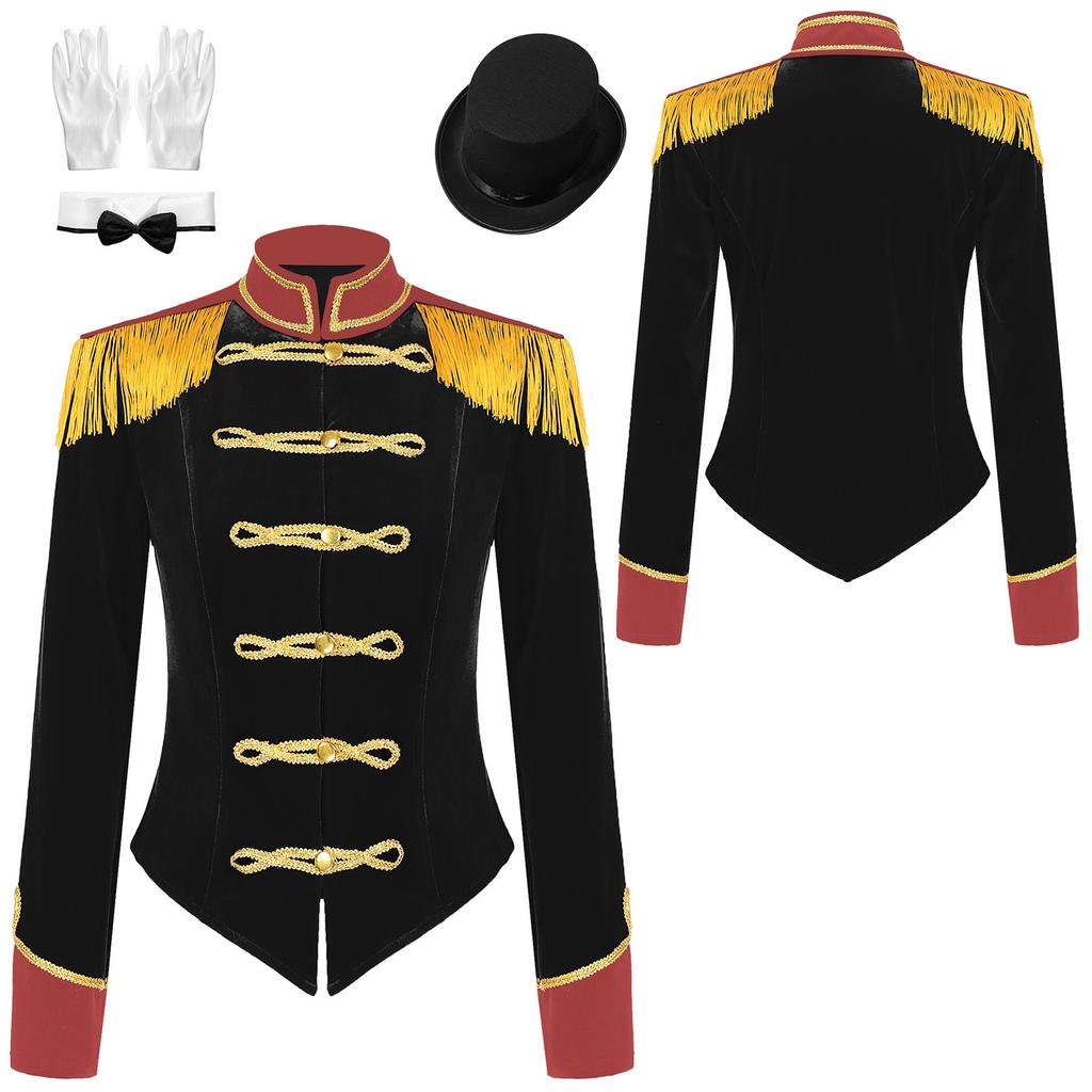 Giacca Cappotto da Donna con Frange da Domatore di Circo Velluto Frac Vittoriano Festa Cospaly Costume di Halloween