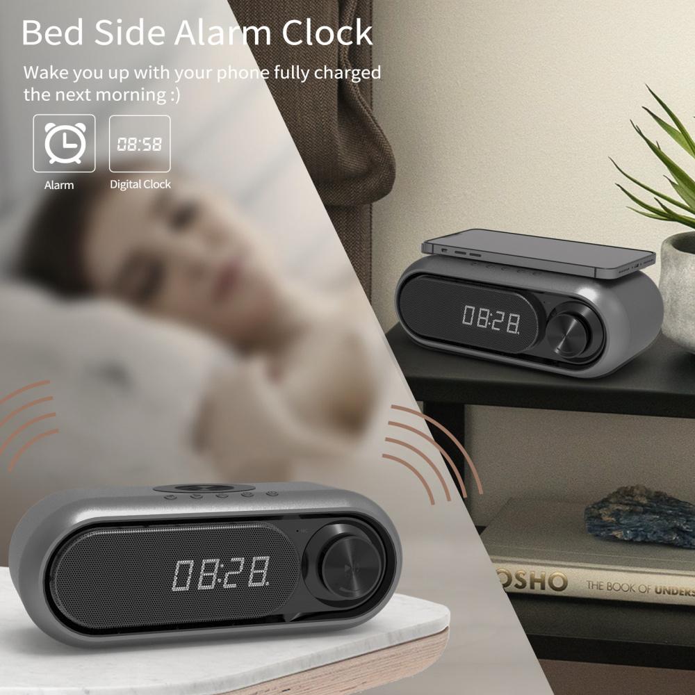 Altoparlante Caricabatterie Wireless da Testiera, Caricabatterie Wireless 10W, Altoparlante Bluetooth, Altoparlante Sveglia con Orologio LED