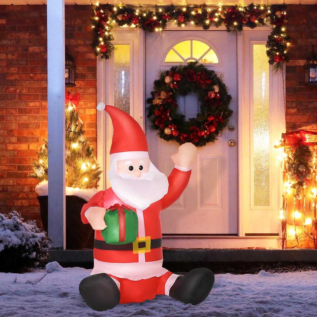 Santa Claus Christmas Decoration, 1.2 M, Self-inflating, LEDs, Incl. Blower, Red + White