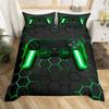 Gamer Game Controller Duvet Cover Set, Neon Hexagonal Gaming Bedding, Soft Quilt Cover Pillowcases for Boys Teens Adults