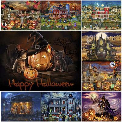 DIY 5D diamentowe malowanie Halloween diamentowe mozaiki zestawy do szycia dekoracja wnętrz w pełni z okrągłych haftów diamentowych