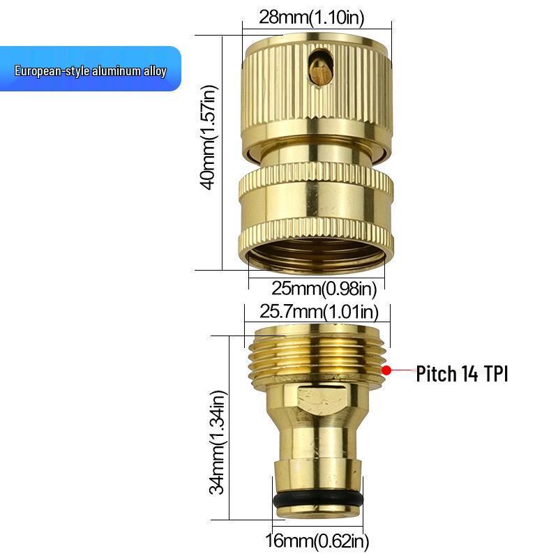 American Brass 3/4" Garden Hose Quick Connectors, Male & Female, 6-Point Adapter.