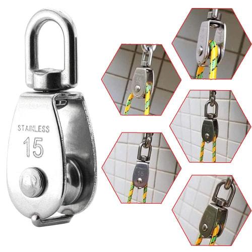 zhihu Small M15 Pulleys, Set of 8, Stainless Steel Rope Pulleys, Swivel Wire Pulleys for Lifting, Cargo Transport, and Construction (M15 Pulleys, Set
