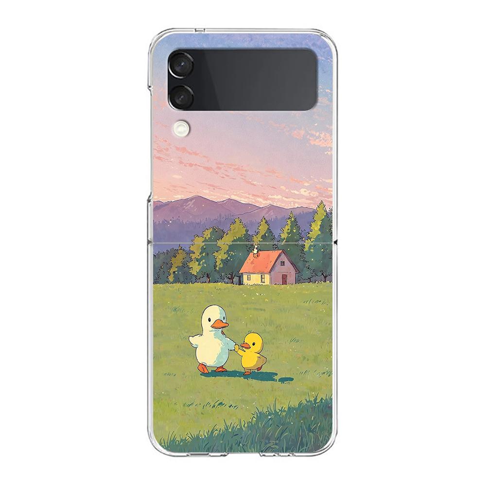 Transparent Phone Case For Samsung Galaxy Z Flip 3 4 5 6 7 Hard Folding PC Z Flip3 Flip4 Cover Funny Duck