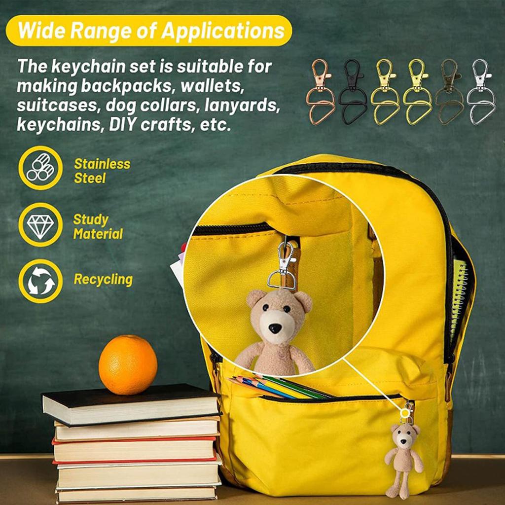 120pcs Snap Key Ring Rotating D Shaped Metal Lanyard Hook Ring for Pet Collar Backpack Handbag