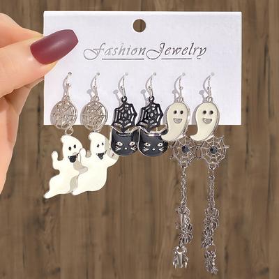 2023 Earrings Fashion Halloween Cute Spooky Girl Earrings Set 12 Σκουλαρίκια Combo Δώρο Αξεσουάρ Spider Black Cat Chain Card Earrings 6 τεμάχια Σετ