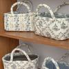 Quilted Handbag with Built-in Handle Vine Pattern Compact Size Foldable Plant Pot Organizer Cosmetics