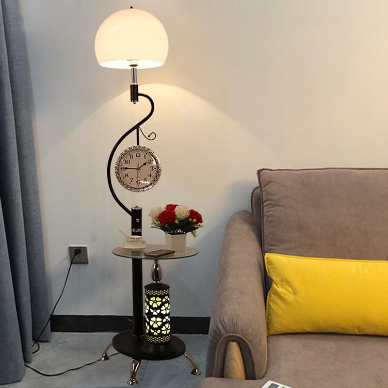Modern Creative Floor Lamp with Integrated Coffee Table & Clock