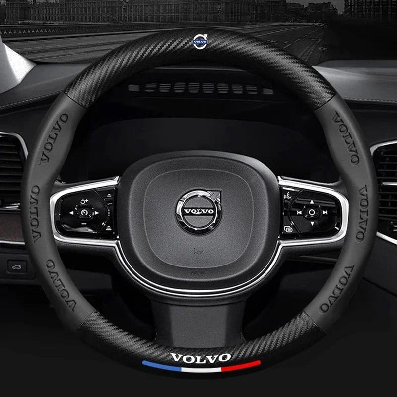 Carbon Fiber Leather Car Steering Wheel Cover with Logo For Volvo XC40 XC60 XC90 S40 S60 S80 S90 V40 V50 V60 V70 V90 C30 C70