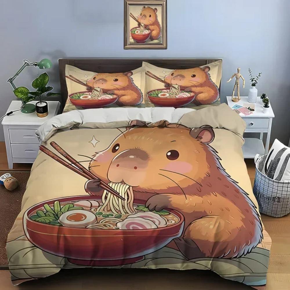 

Cute Cartoon Capybara Print Bedding Set Duvet Cover Adult and Children Bedding Set Christmas Gifts US Twin(172x218cm)