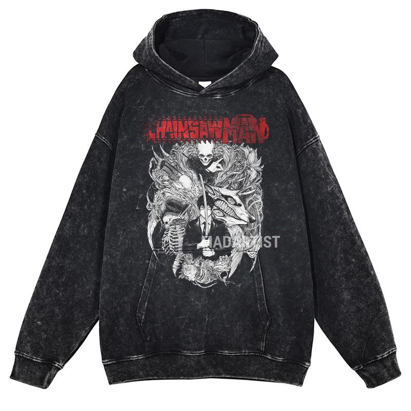 Hot Anime Chainsaw Man Hayakawa Aki Print Hooded Men Casual Oversized Hoodies Manga Washed Streetwear Harajuku Cotton Sweatshirt