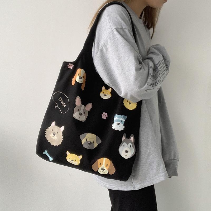 Dog Illustration Canvas Bag Shoulder Vintage