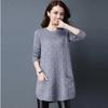Pulover de toamnă iarnă pentru femei Pulover coreean cu mânecă lungă tricot Pulovere de lungime mijlocie cu fundul haine pentru femei Topuri