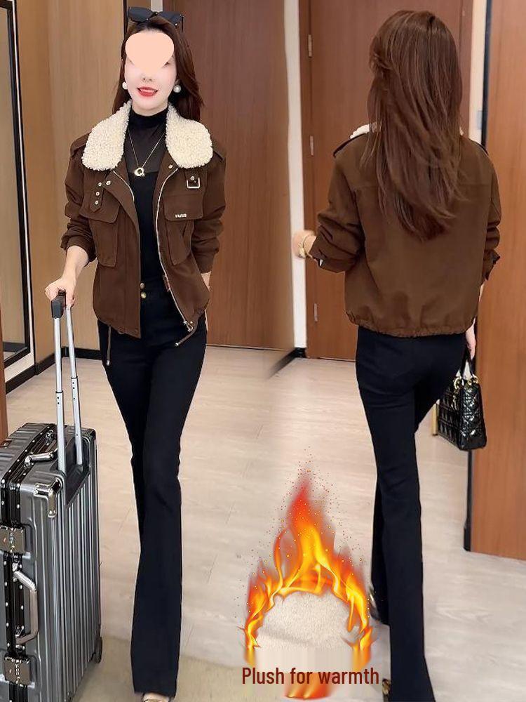 Petite Women's Thickened Fleece-Lined Cotton Jacket - Winter 2025 Fashion, Versatile, Slimming, Zipper Coat