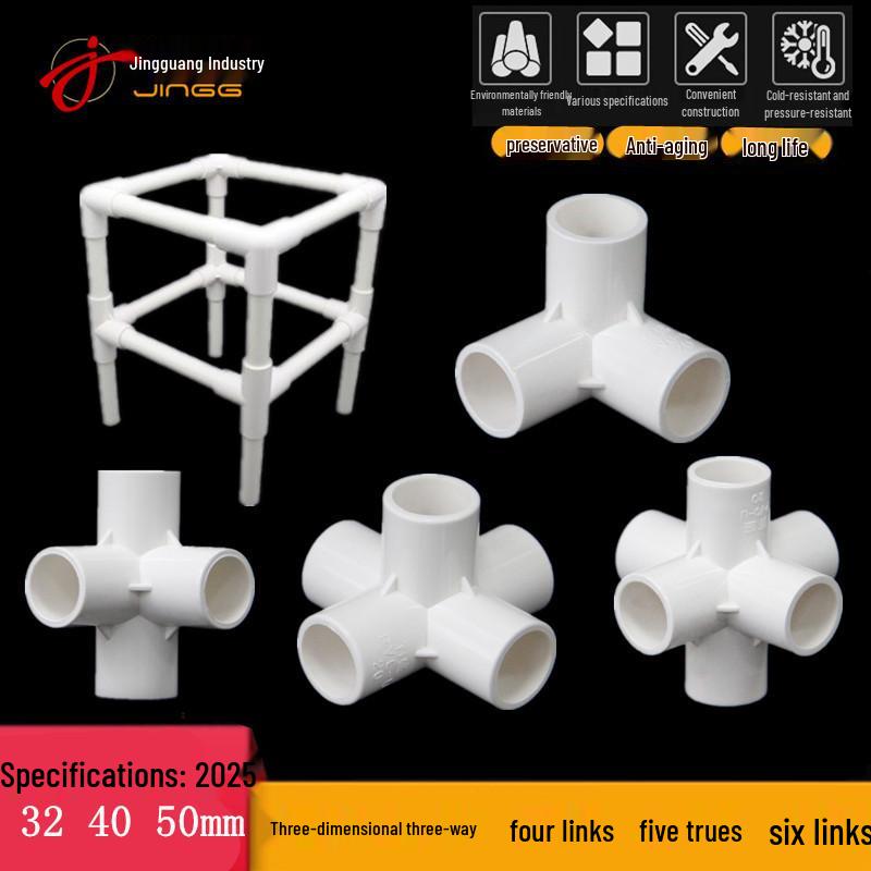 PVC Multi-Way Fittings: 3D Tee, 4-Way, 5-Way, 6-Way, 90° Elbow for Water Pipes (Sizes: 20, 25, 32, 40, 50).