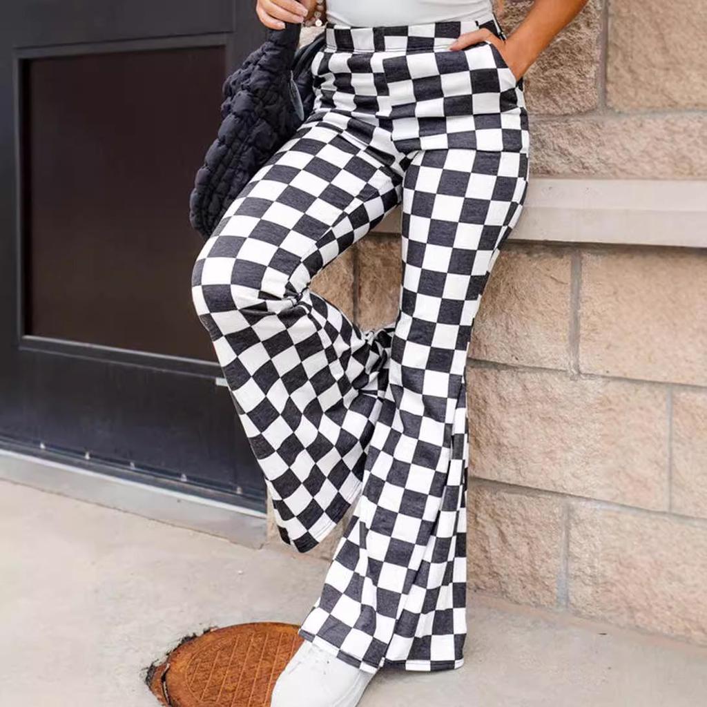 Shiying Checkered High Waist Wide Leg Pants - Casual, Fashionable, Versatile, Simple European and American Style.
