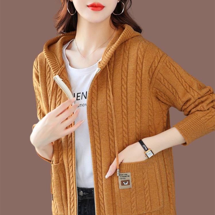 Hooded Knitted Jacket for Women Versatile for Autumn and Winter Loose Solid Color Sweater Jacket Autumn and Winter Sweater Cardigan for Women