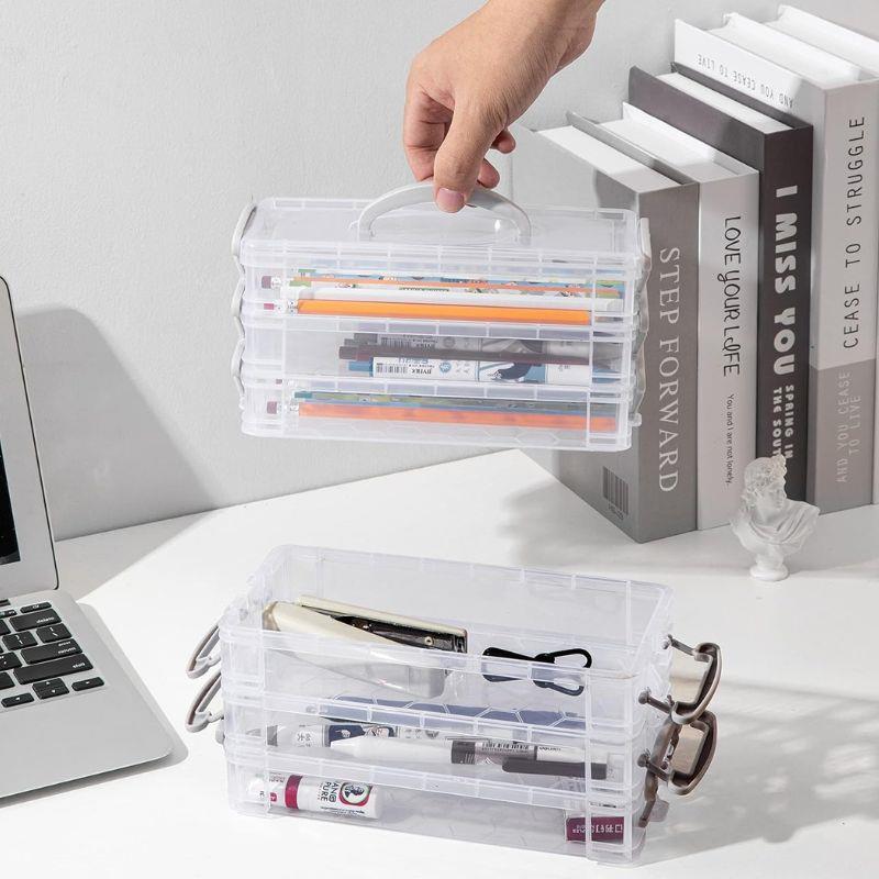 6-layer Organizer Portable Storage Box Stackable Storage Box With Lid Clear Plastic Organizer Drawers Storage Case With Handle