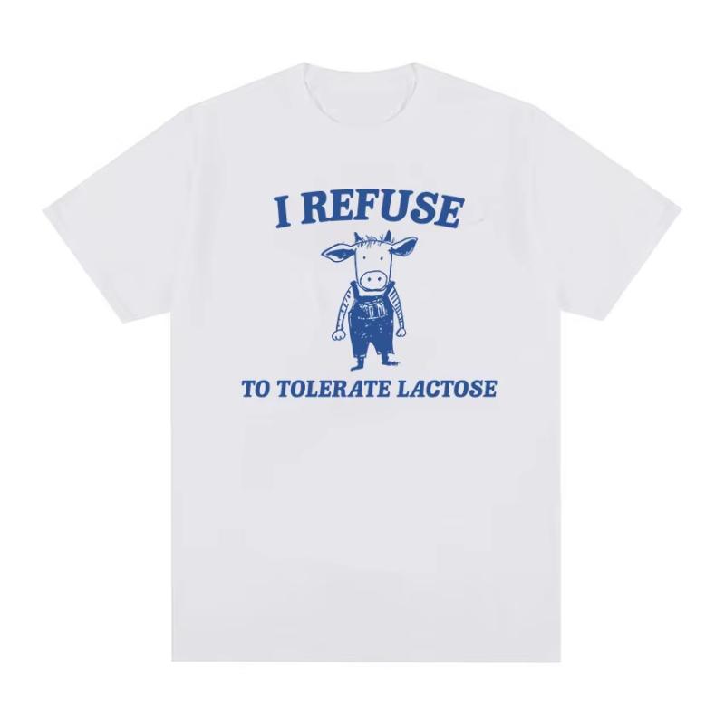 I Refuse To Tolerate Lactose Funny Meme Tee Shirt Men Women Fashion Casual Short Sleeve T-shirts Tops Cotton Oversized Tees S разноцветный