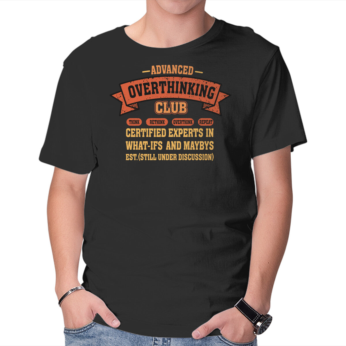 Unisex Crew Neck T-Shirt Advance Overthinking Club Graphic Short Sleeve Casual Tee XXXL