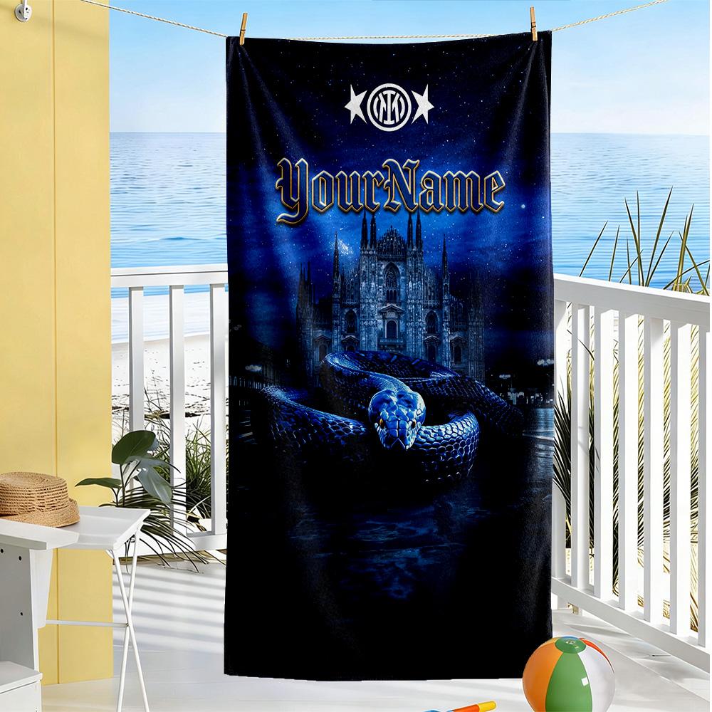 Inter Milan Customizable Name Beach Towel Super Soft & Absorbent Suitable for Sports Travel Swimming Yoga Bathroom Beach And Pool