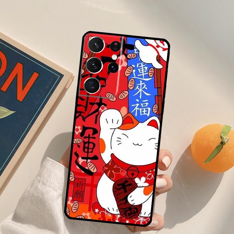 Japanese Lucky Cat Phone Case For Samsung Galaxy S23 S26 Ultra S20 S21 S22 S24 S25 S10 Plus S25 FE Back Cover