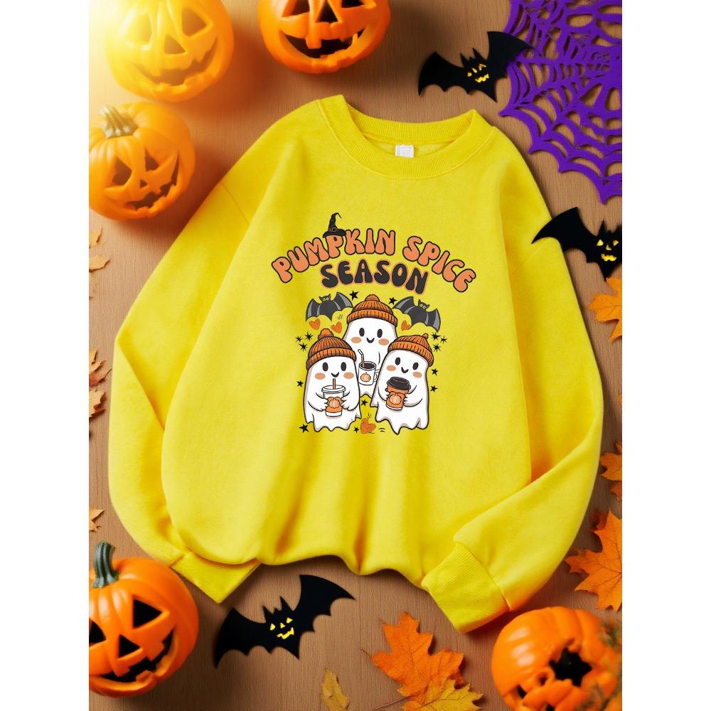 Ghost Pumpkin Spice Season Printed Ladies Sweatshirt Harajuku Costume Autumn Casual Halloween Pullover