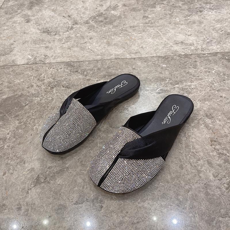 Rhinestone Woman Slippers Outside Flat Slides New Collection High Quality On Offer Sandals Low Price Korea Style Shoes for Women