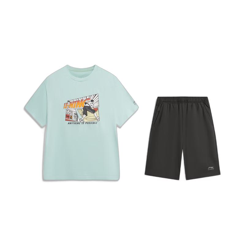 Li-Ning Youth Unisex Short-Sleeve T-Shirt & Sweat Shorts Set M