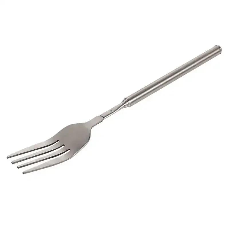 Retro Fork  BBQ Telescopic Extendable Dinner Fruit Dessert Long Handle Fork Stainless Steel Cutlery  Fork Tableware Bento Box