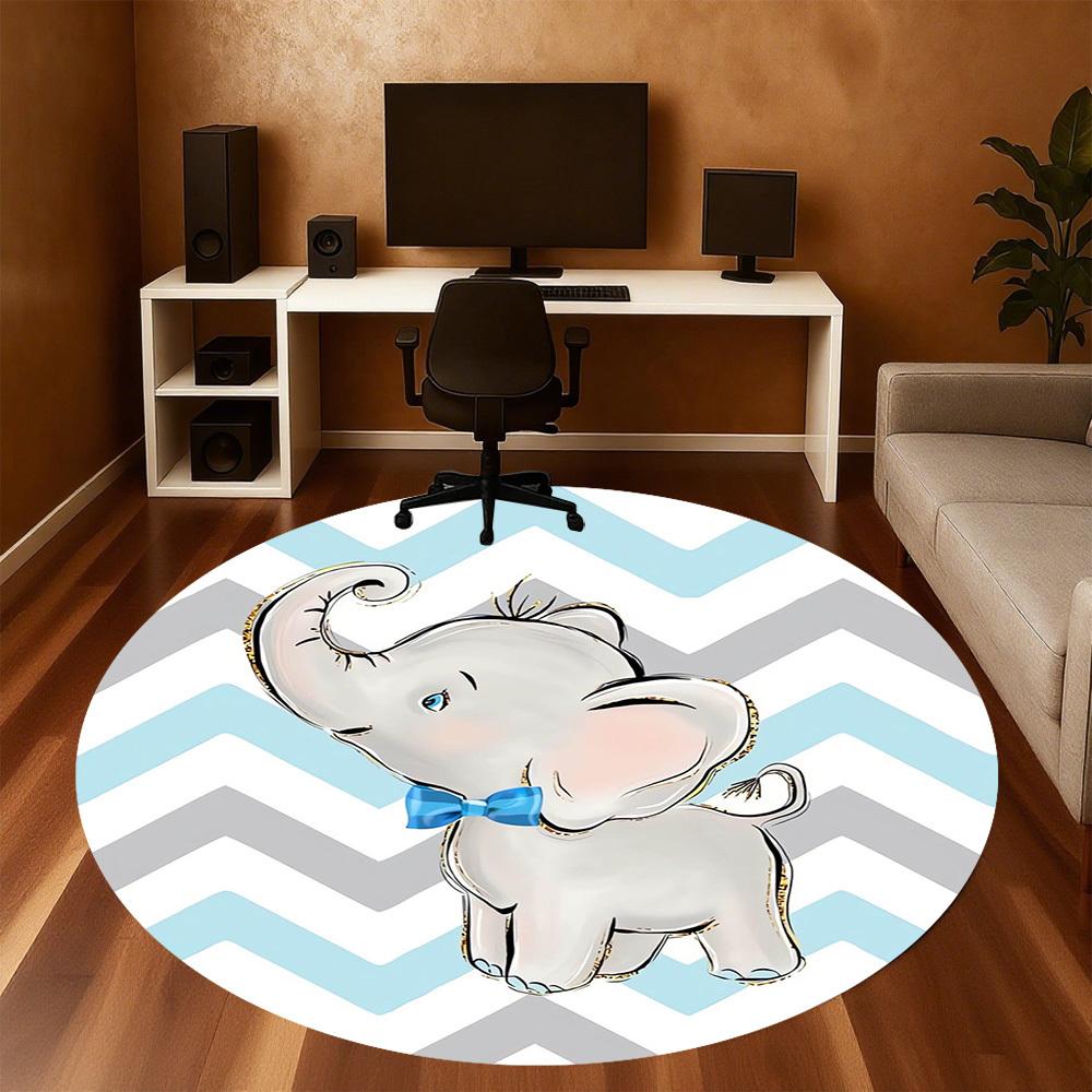 1pc Elephant, Bowtie Round Chair mat Area Rug - Non-Slip, Floor Mat for Office, Bedroom, Ideal home decor Christmas Gift p0811457