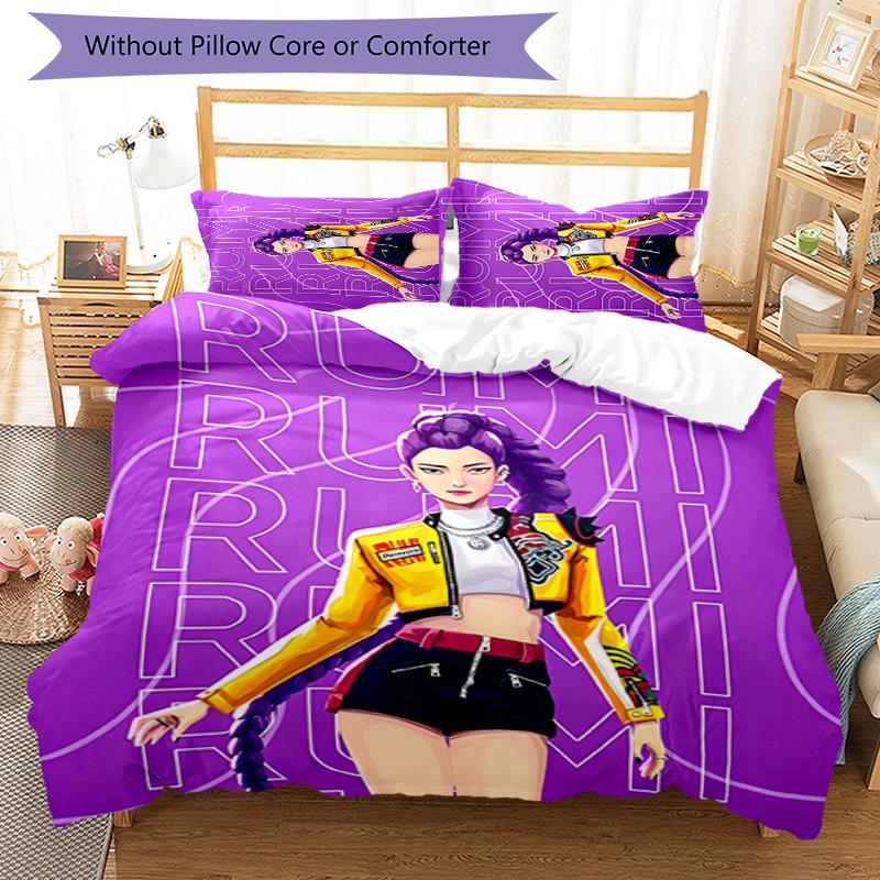 KPOP Hunter 3-teiliges Bettwäsche-Set Bettbezug Verschluss Enthält 1 Bettbezug & 2 Kissenbezüge für Alle Jahreszeiten Schlafzimmer Zuhause Wohnheim Dekor