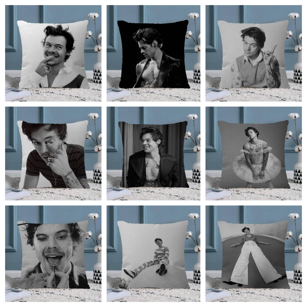Panika Chen Unisex Black/White 1Pc Harry Styles Pillow Cover, Polyester 2D Double-Sided Print, & Singer Portrait Art, Pop Star Fan Home & Car Decor