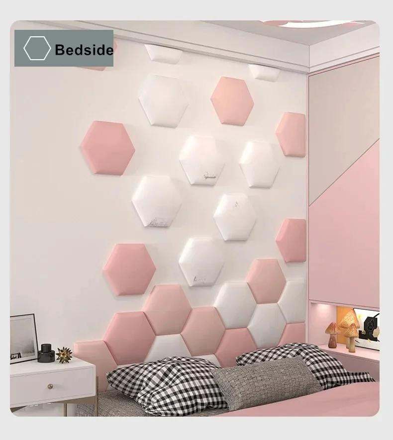 1PC25x28cm Anticollision Hexagonal Headboard Bed Soft Bag Set Wall Sticker Tatami Decor Aesthetic Home Decoration