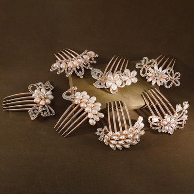Peigne-épingle à cheveux floral à cinq pointes en perle coréenne pour femmes