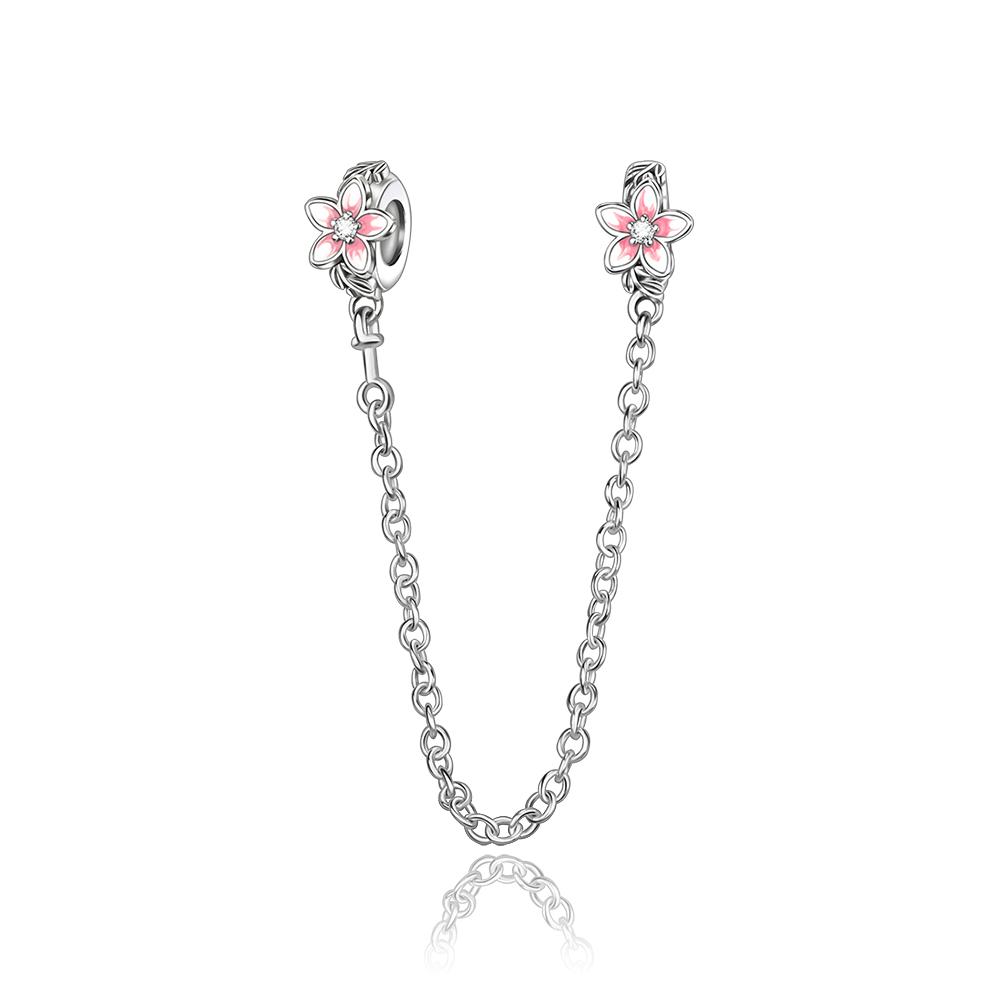 925 Silver Safety Chain Charm Bracelet Set Clover Lock Key Bear Peace Dove Fruit Decoration Beaded Fine Jewelry Gift