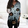 Women's Casual Halloween Print V Neck Tunic Top 3/4 Sleeve Mid Length with Pockets Lightweight Soft Fabric Relaxed Fit