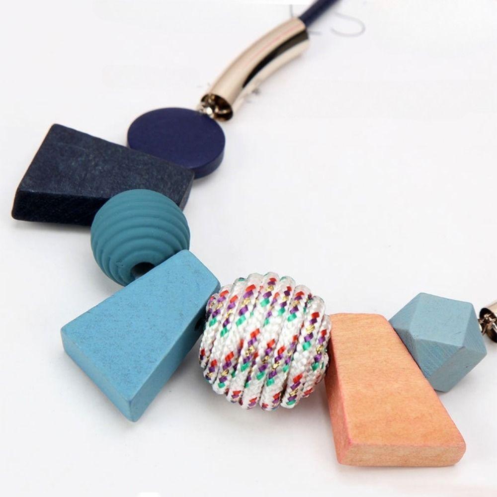 Beads Simple Geometric Necklace Colorful Ethnic Style Necklace Personality Wood Necklace  Daily