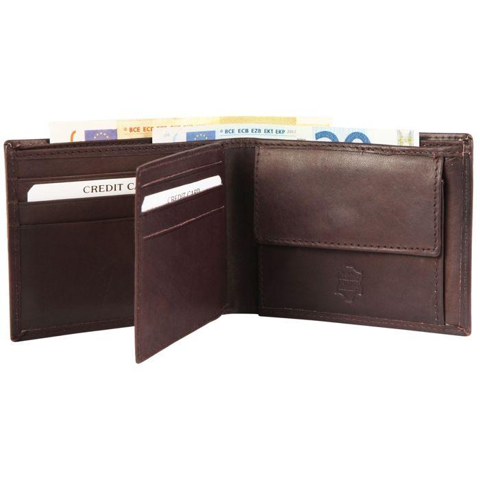 Wallet - EXCELLANC - Wissam - Genuine Leather - Horizontal Format - Brown
