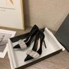 New pointed thin heel rhinestone sexy shallow mouth female king single shoes women's black suede high heels