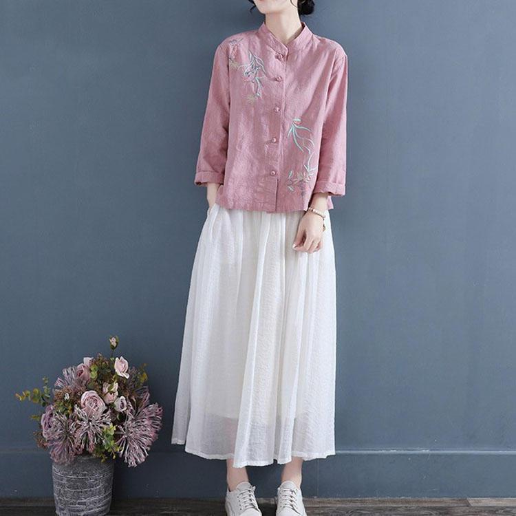 Elegant Women's Long Sleeve Cotton Linen Ramie Shirt - Light Luxury Plus Size, Slimming Design for Autumn & Winter