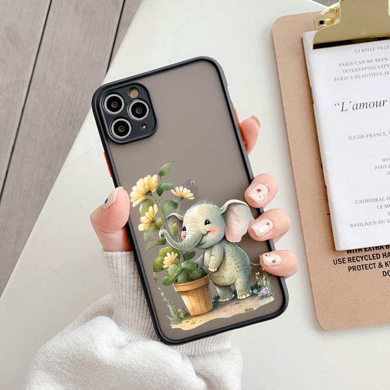 Süßes Cartoon-Elefanten-Tier und Topfpflanze Handyhülle für iPhone 16 15 14 Plus 13 12 Mini 11 Pro MAX XS XR X 7 8 Plus Hülle
