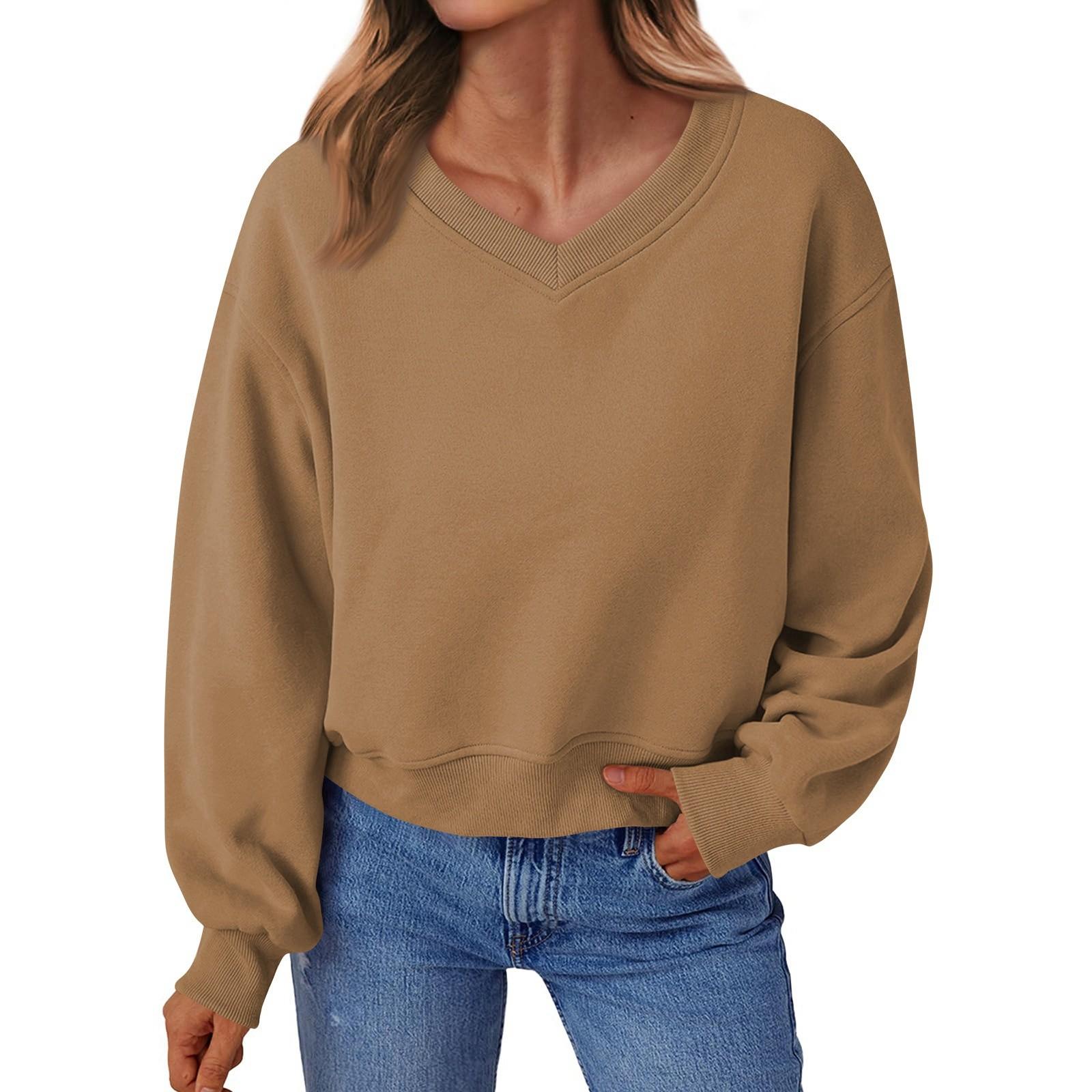 

Жіноча повсякденна модна сексуальна зручна спортивна толстовка з оксамитовим V-подібним вирізом і довгими рукавами M