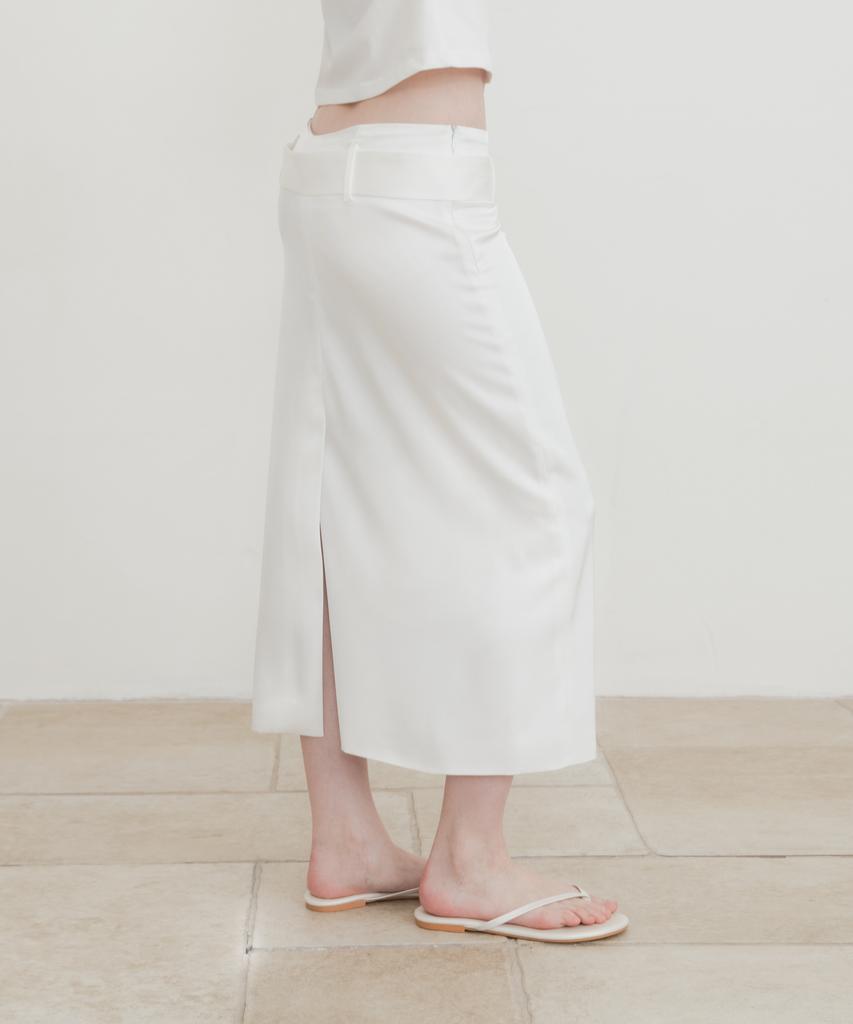 Sin And Lee (W) Mellow Eye Satin Belted Skirt White