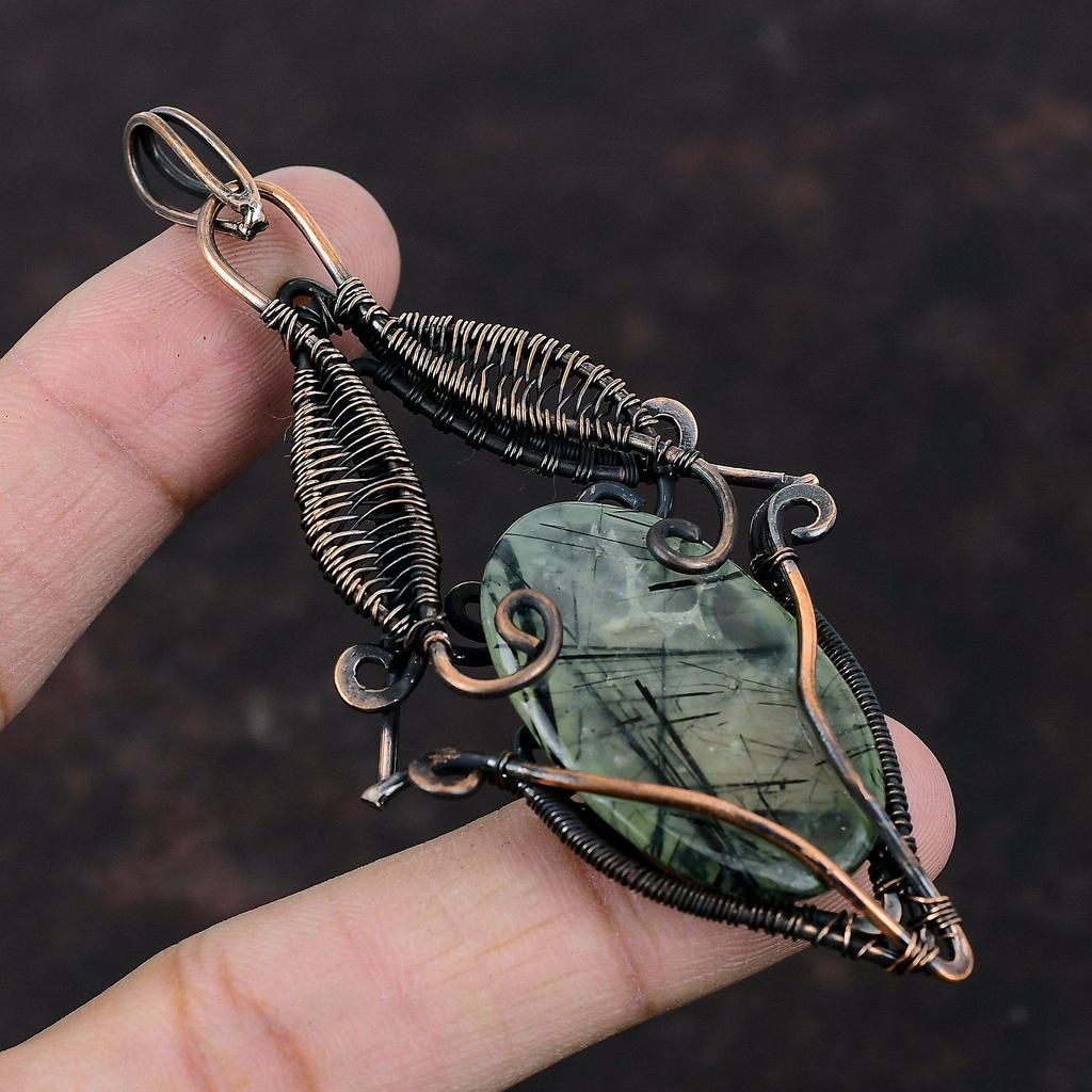 Moss Prehnite Pendant Copper Wire Wrapped Pendant Moss Prehnite Jewelry Gemstone Pendant For Women Copper Wire Wrap Jewelry Handmade Pendant