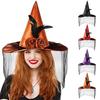Trend Teen Witch Hat with Black Veil Applique Fashion Adult Teen Flower Witch Hat Halloween Carnivals Cosplay Hat